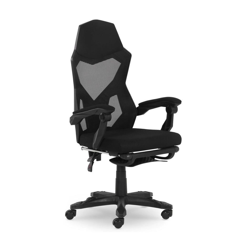 Black Fabric Gaming Office Chair with Extendable Leg Rest Q46634