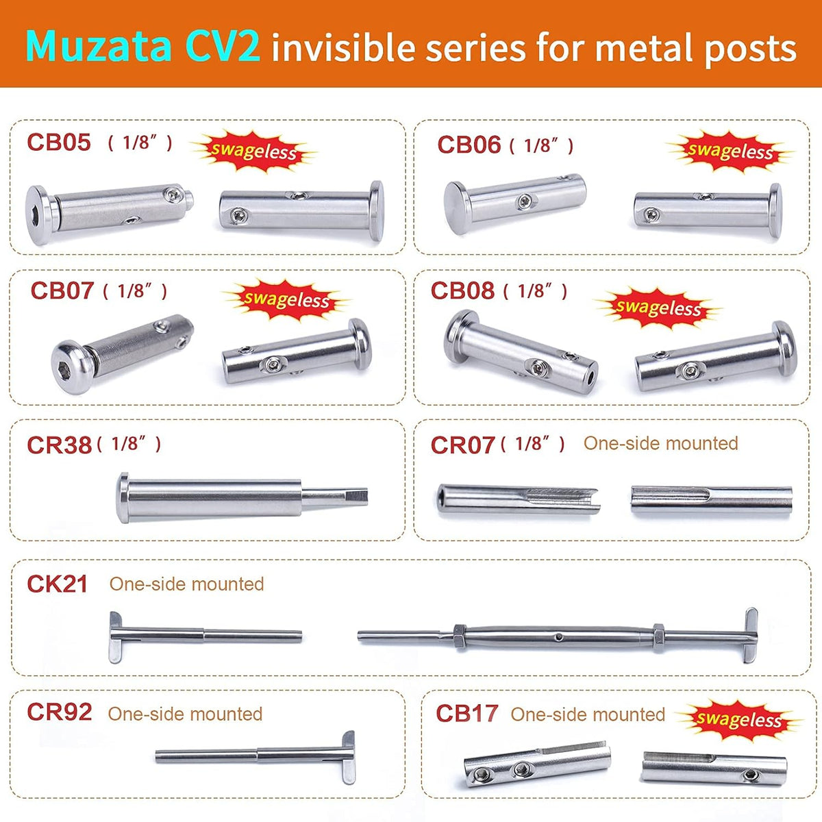 20 Pack 1/8 Invisible Cable Railing Kit T316 Stainless Steel U20954