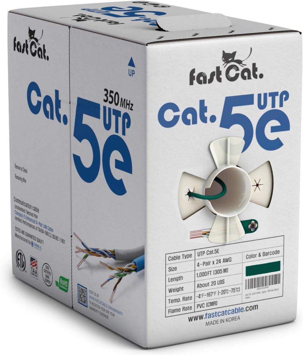 Cat5e Ethernet Cable 1000ft - 24 AWG CMR Bare Copper UTP LAN Cable (Orange) E2405