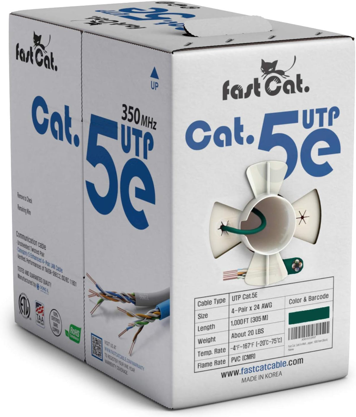 Cat5e Ethernet Cable 1000ft - 24 AWG CMR Bare Copper UTP LAN Cable (Orange) E2405