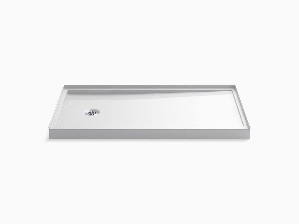 White Single-Threshold Shower Base with Left-Hand Drain K40376