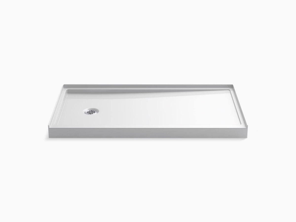 White Single-Threshold Shower Base with Left-Hand Drain K40376