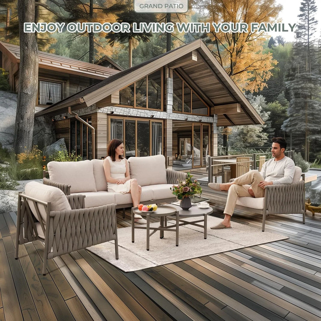 5-Piece Cotton Rope Outdoor Conversation Set with Cushions D5148