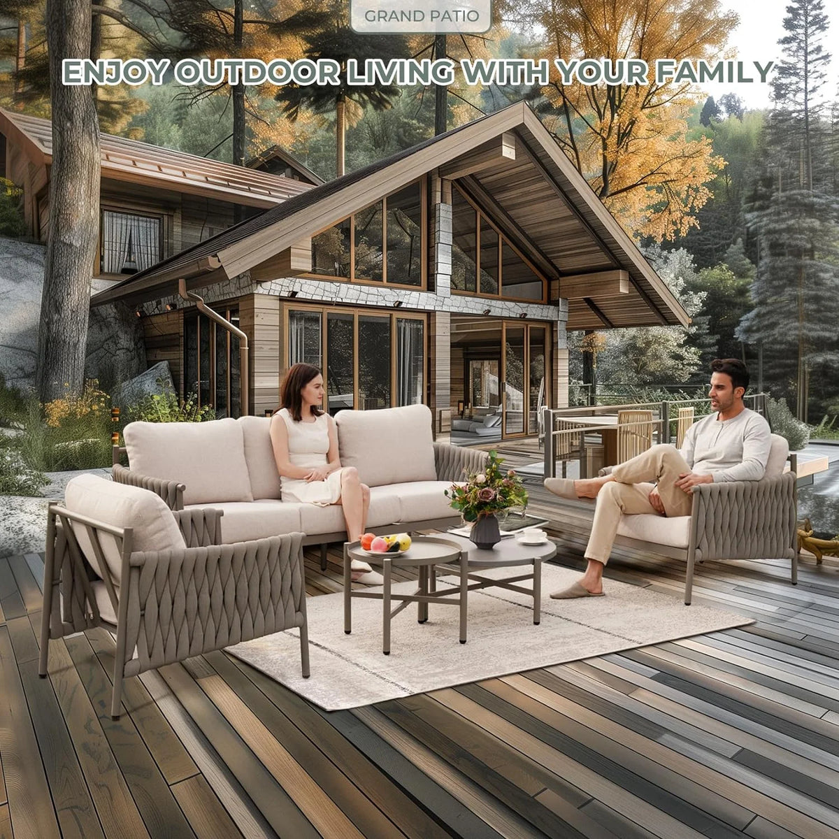 5-Piece Cotton Rope Outdoor Conversation Set with Cushions D5148
