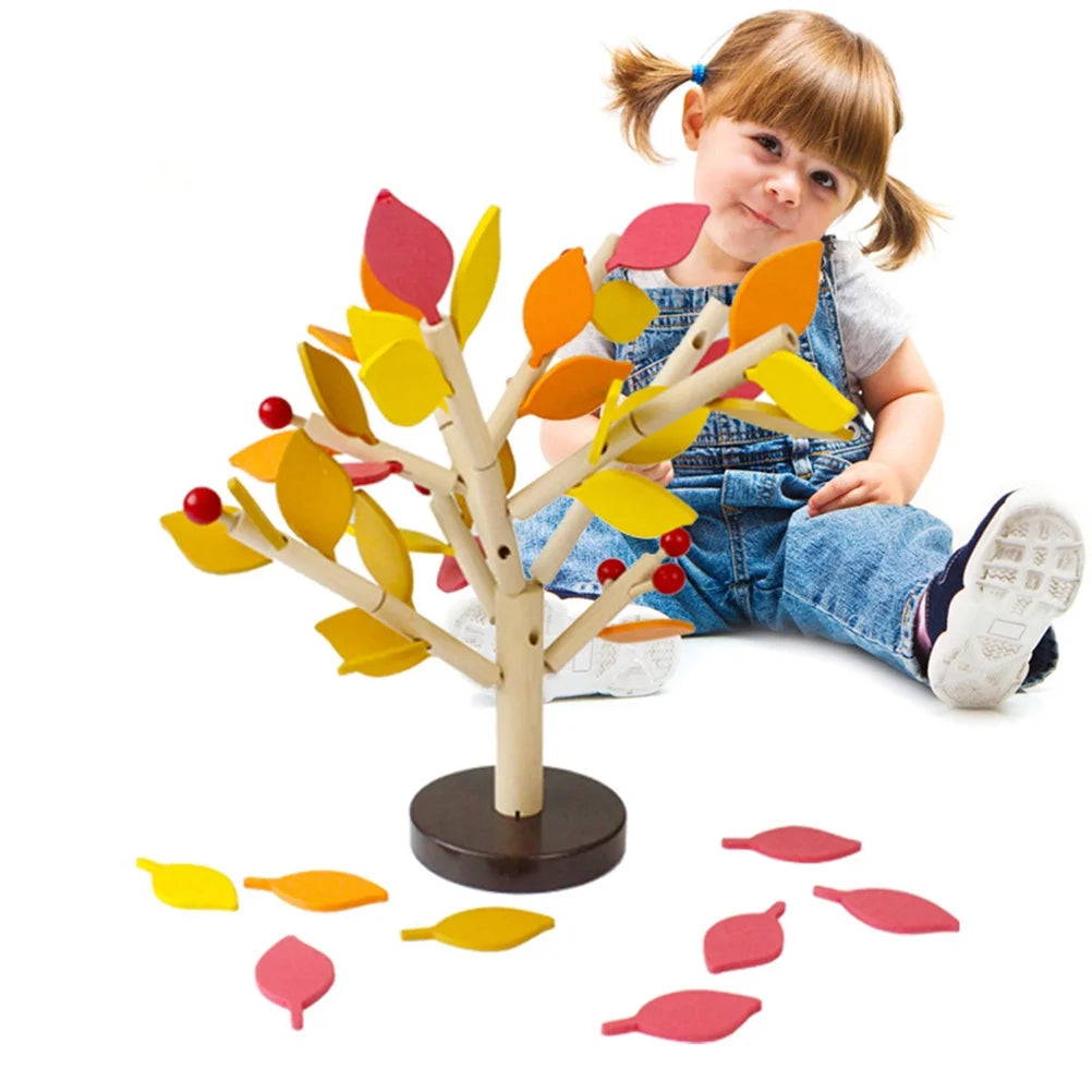 Creative Wooden Tree Blocks with Leaves 3D Building Set Toy (Yellow) A1497