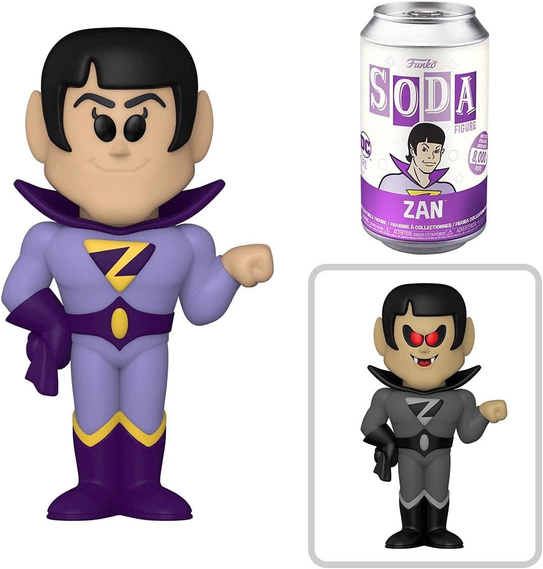 Wonder Twins Figures Zan + Jayna Soda tin Can with Bat Mite Villain & Super Friends 3 Items M942874