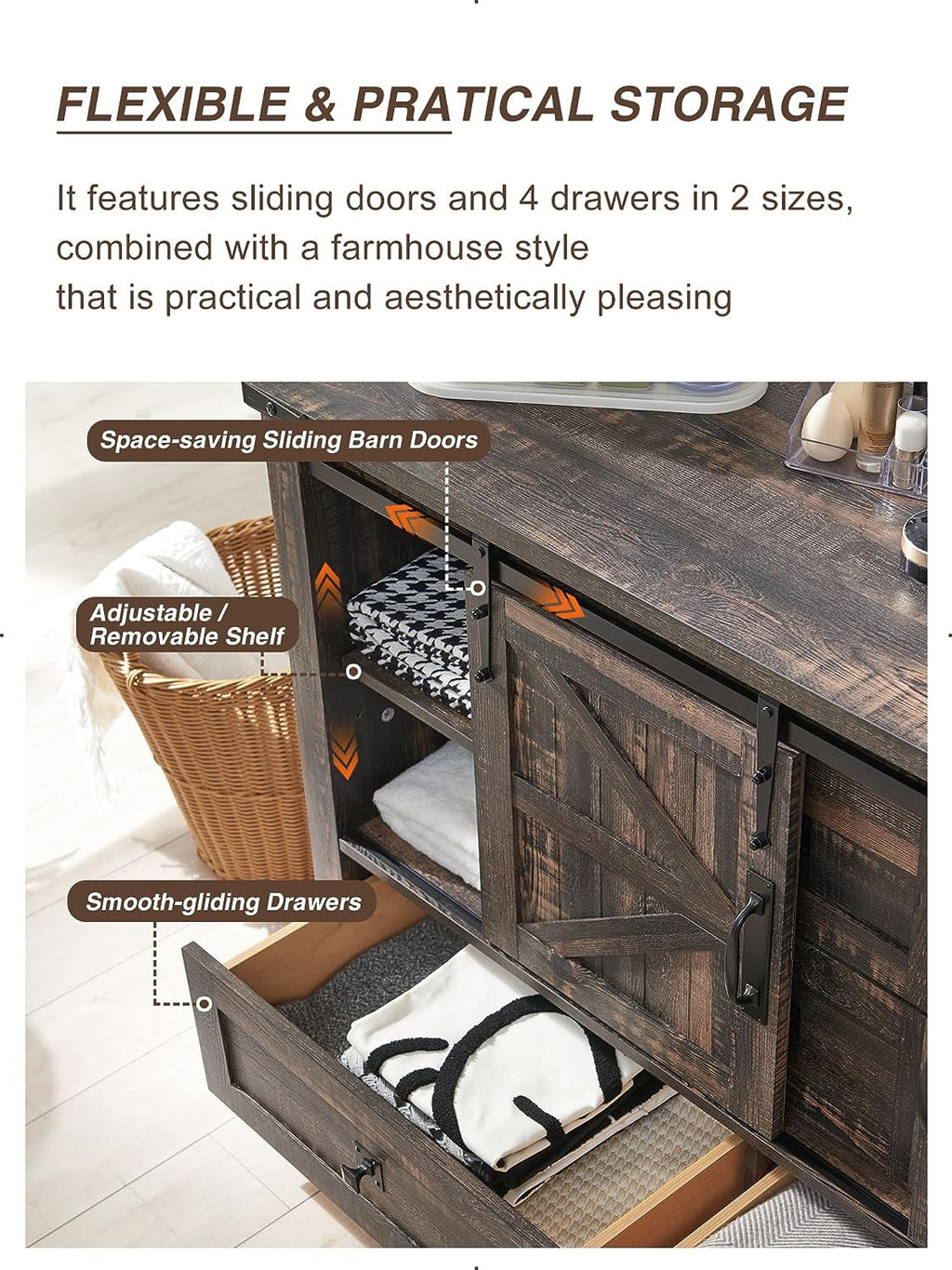 White 4 Drawer Dresser with Barn Door T157040