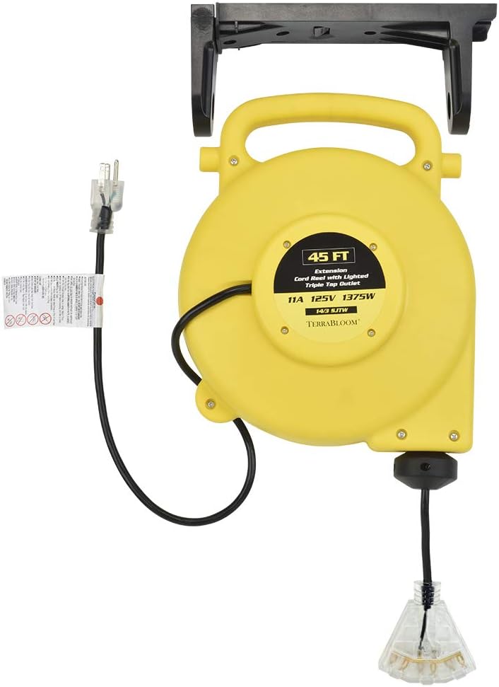 40 Ft 12/3 Retractable Extension Cord Reel with 3 Electrical Outlets P248556