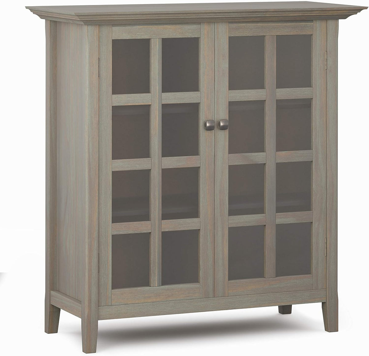 Distressed Grey Solid Wood Storage Cabinet with 2 Tempered Glass Doors and 4 Adjustable Shelves B265242
