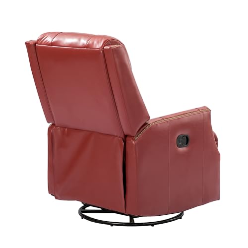 Red Genuine Leather Swivel Recliner Chair with Nailhead Trims C138351