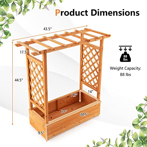 Raised Garden Bed with Arch Trellis Wood Planter Box K124