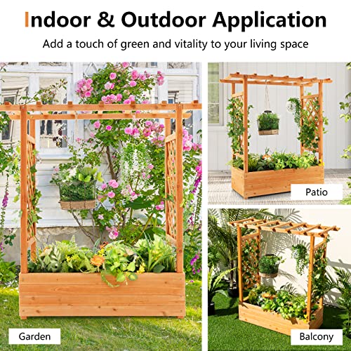 Raised Garden Bed with Arch Trellis Wood Planter Box K124