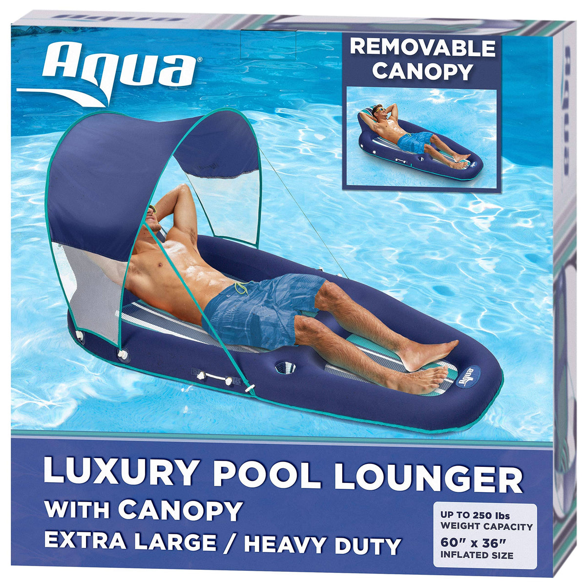 Oversized Inflatable Pool Lounger Float with Sunshade Canopy, Blue C363220