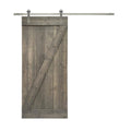24 in. x 84 in. Gray Stained Solid Knotty Pine Wood Interior Sliding Barn Door with Hardware Kit J959110