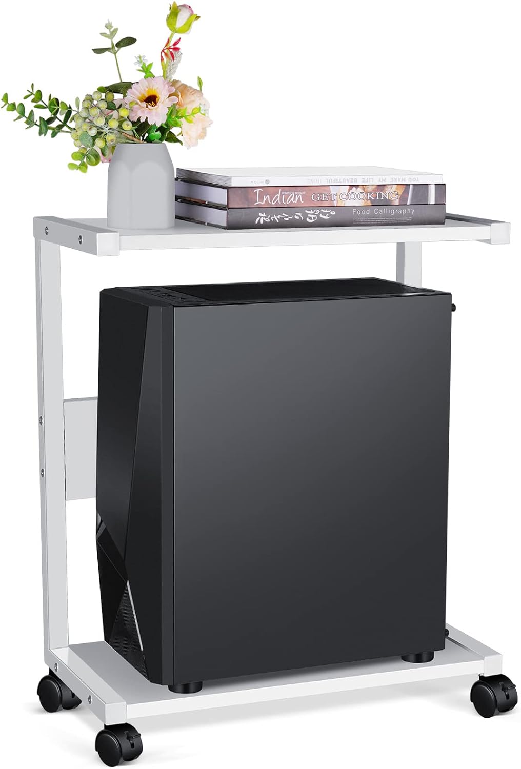 2-Tier Computer Tower Stand with Lockable Wheels F188