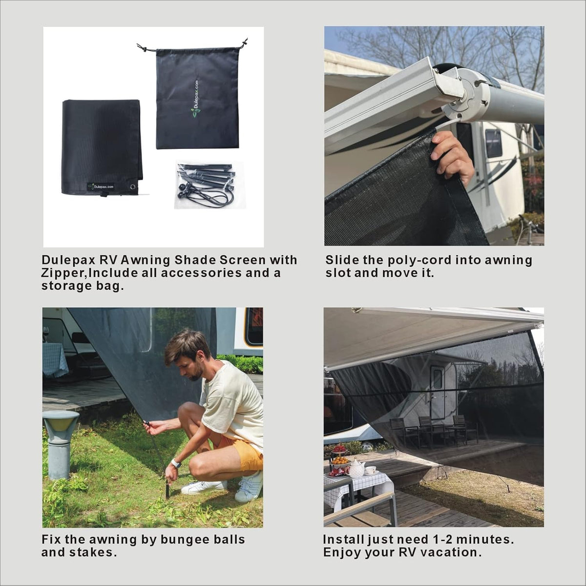 RV Awning Shade Screen with Zipper 8'X10'3'' H782