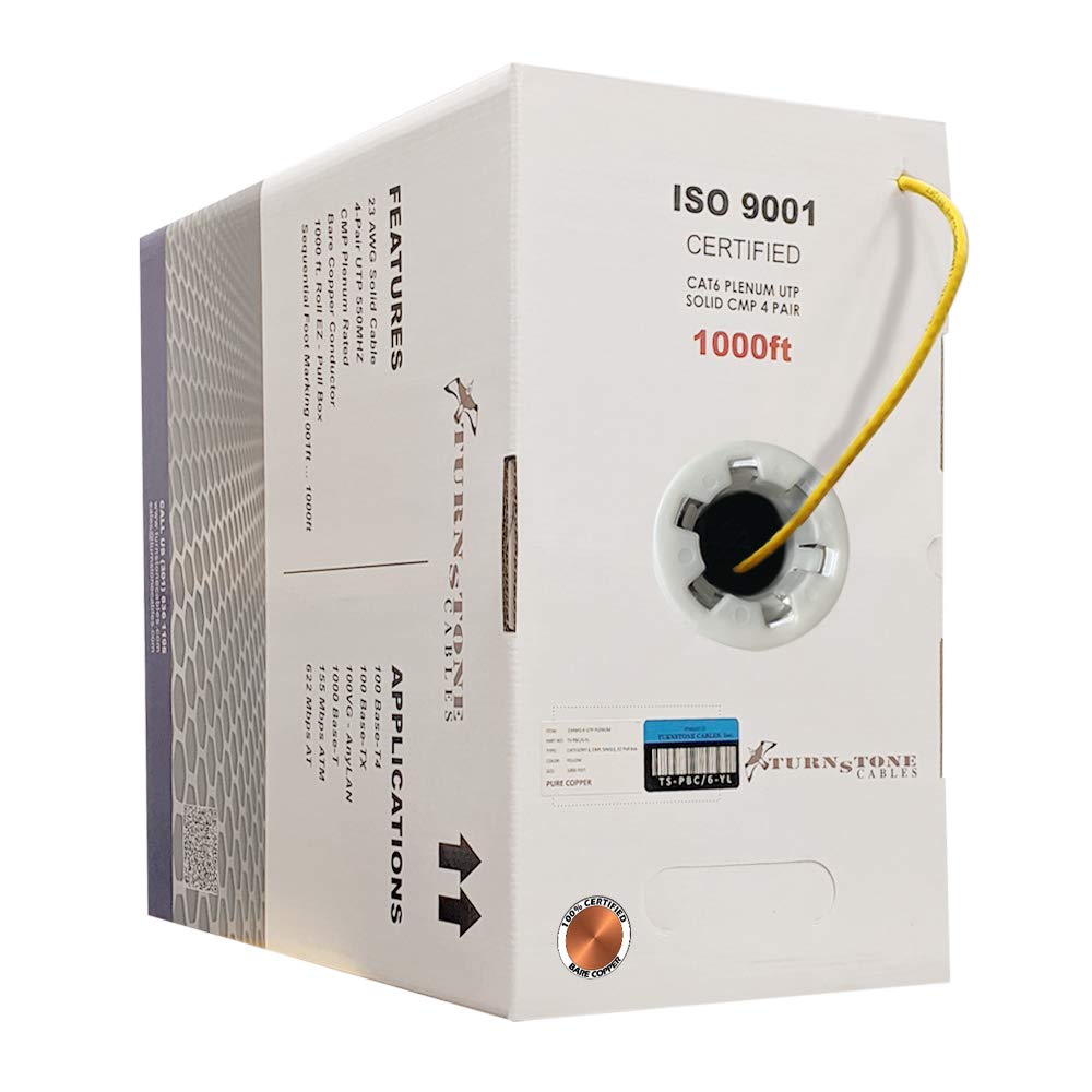Cat6 Plenum 1000ft 23AWG Bare Copper UTP Bulk Ethernet Cable T52176