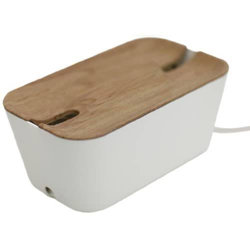 Medium Hideaway Cable Organiser in White and Natural C489631