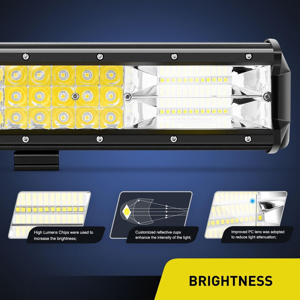 37Inch Triple Row LED Light Bar 468W Flood Spot Combo 46800LM Off-Road Lights Pack of 2 A89466