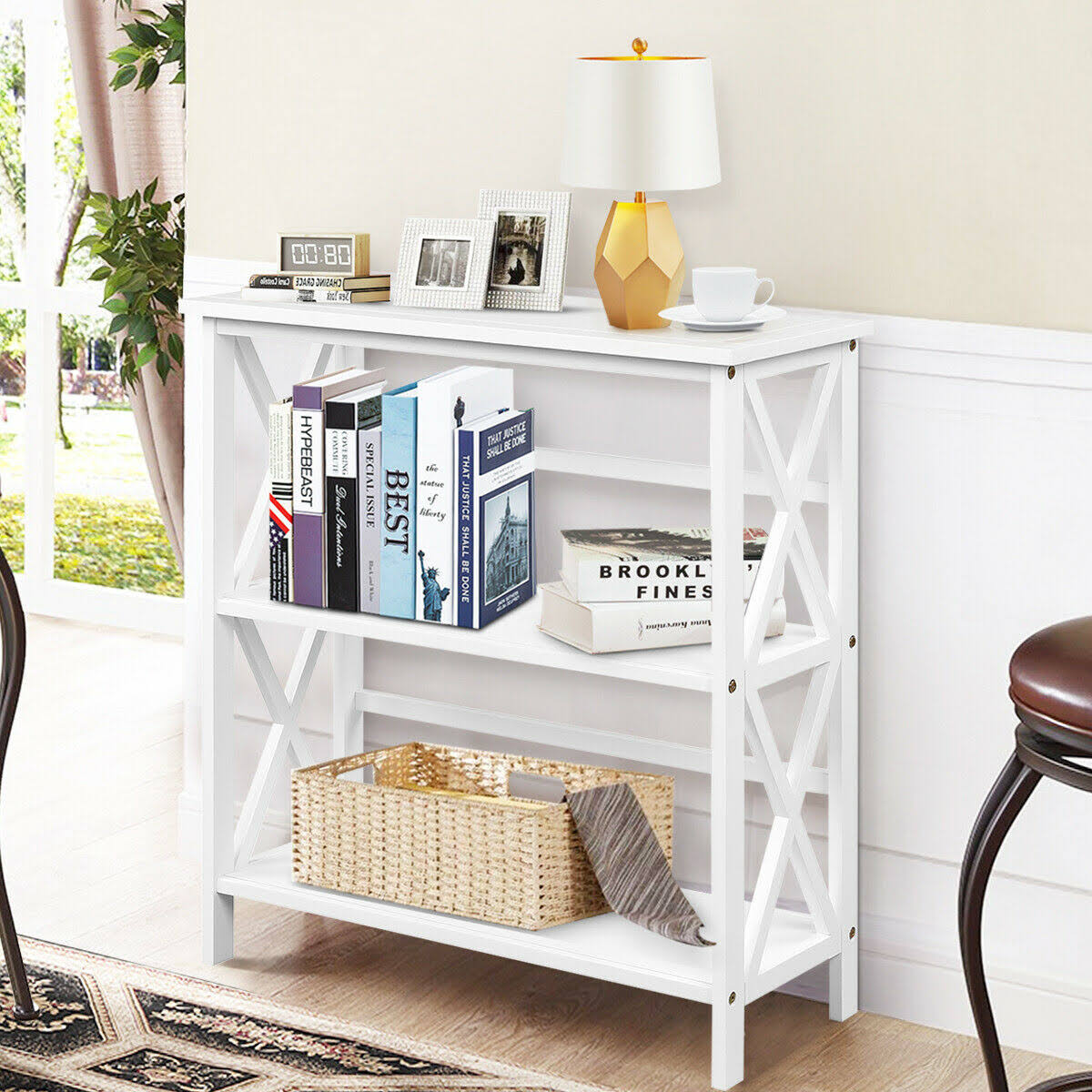 3-Tier White Wooden Open Shelf Bookcase O7471