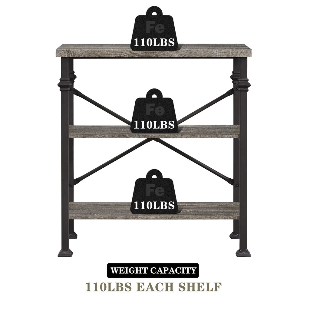 3-Tier Rustic Industrial Bookshelf C9455