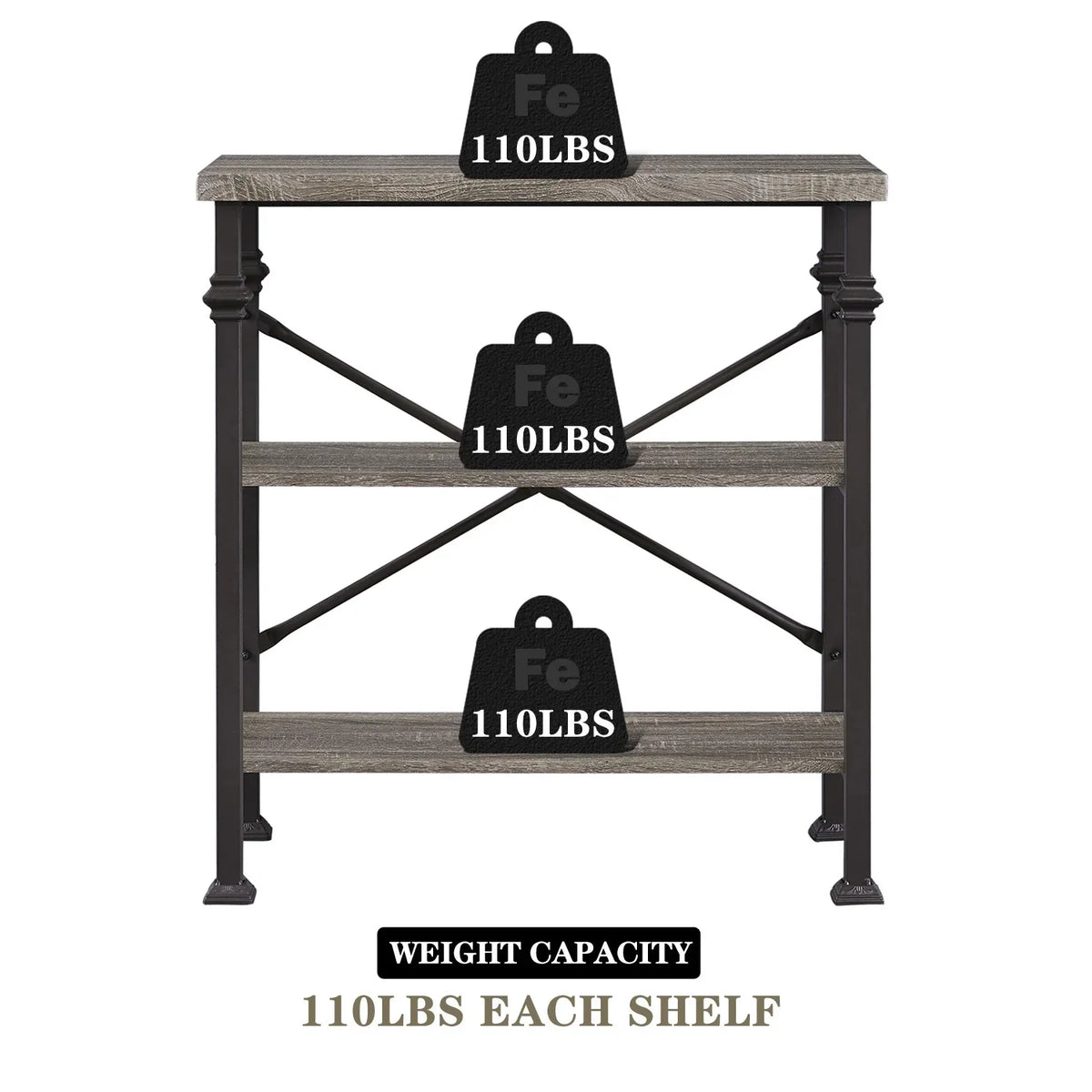 3-Tier Rustic Industrial Bookshelf C9455