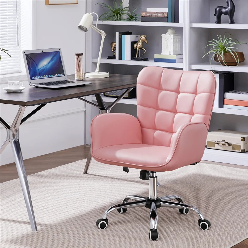 Pink Faux Leather Office Chair with Padded Armrests R6774