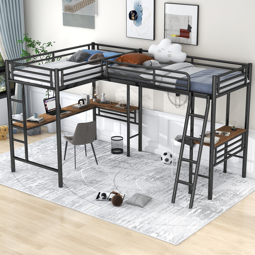 Twin Metal Loft Bed with Desk and Ladders R782