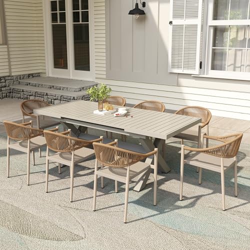 Aluminum Extendable Outdoor Dining Table for 8 with Umbrella Hole R9335