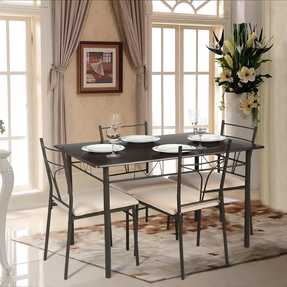 Black Metal Dining Table Chairs Set N655