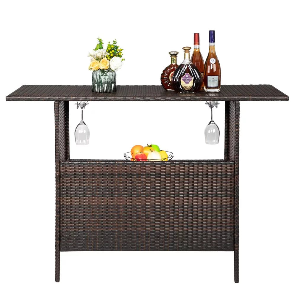 Rattan Wicker Bistro Table with Storage Space Y3926