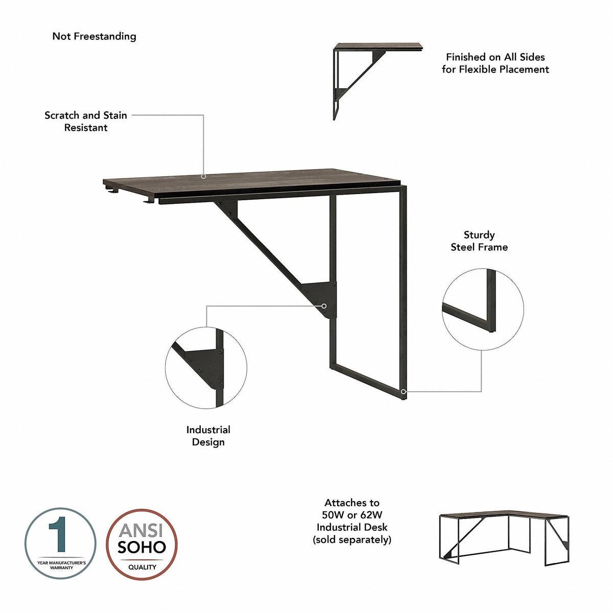 62W L Shaped Industrial Desk in Restored Gray H756924