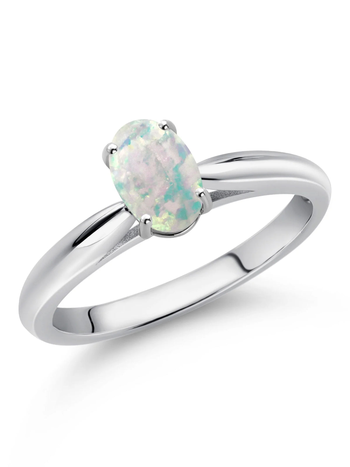 10K White Gold White Simulated Opal Solitaire Engagement Ring T39240