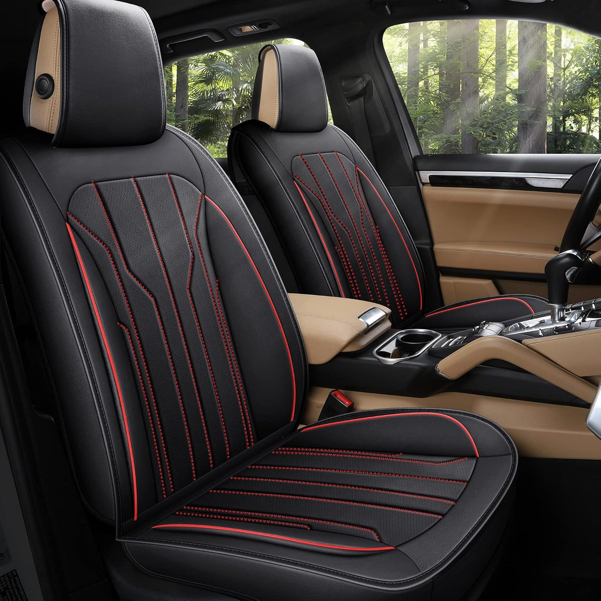 Leather Car Seat Covers, Full Set, Black Red G141025