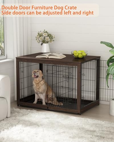White Wooden Dog Crate End Table with Divider Panel J517