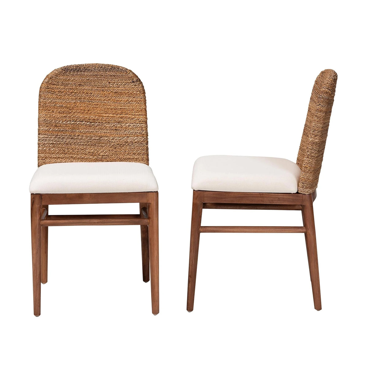 Natural Seagrass and Acacia Wood 2-Piece Dining Chair Set Z3905