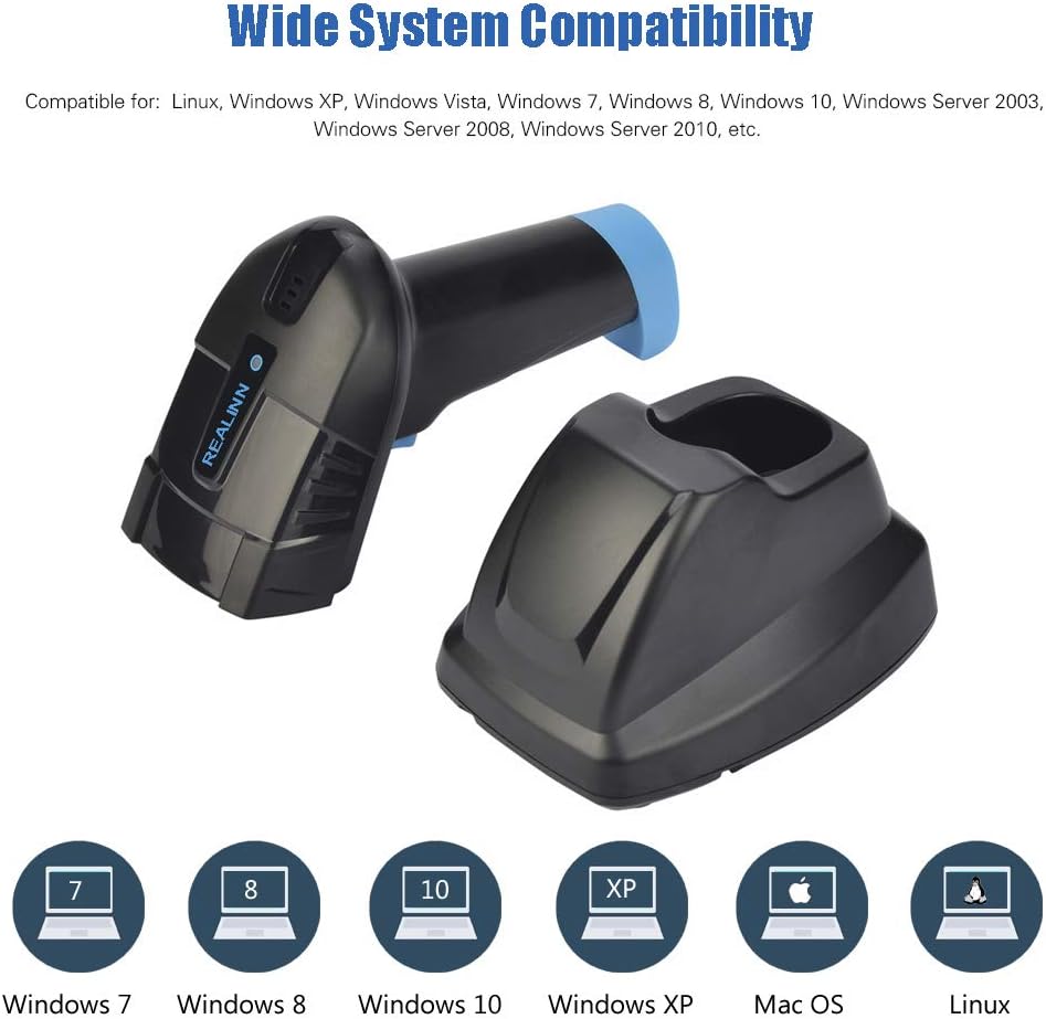 Cordless Barcode Scanner 2D QR Code Bar Code Reader with USB Cradle Pack of 2 K5042