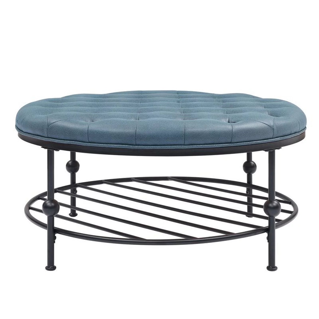 Blue Faux Leather Tufted Cocktail Ottoman N979070