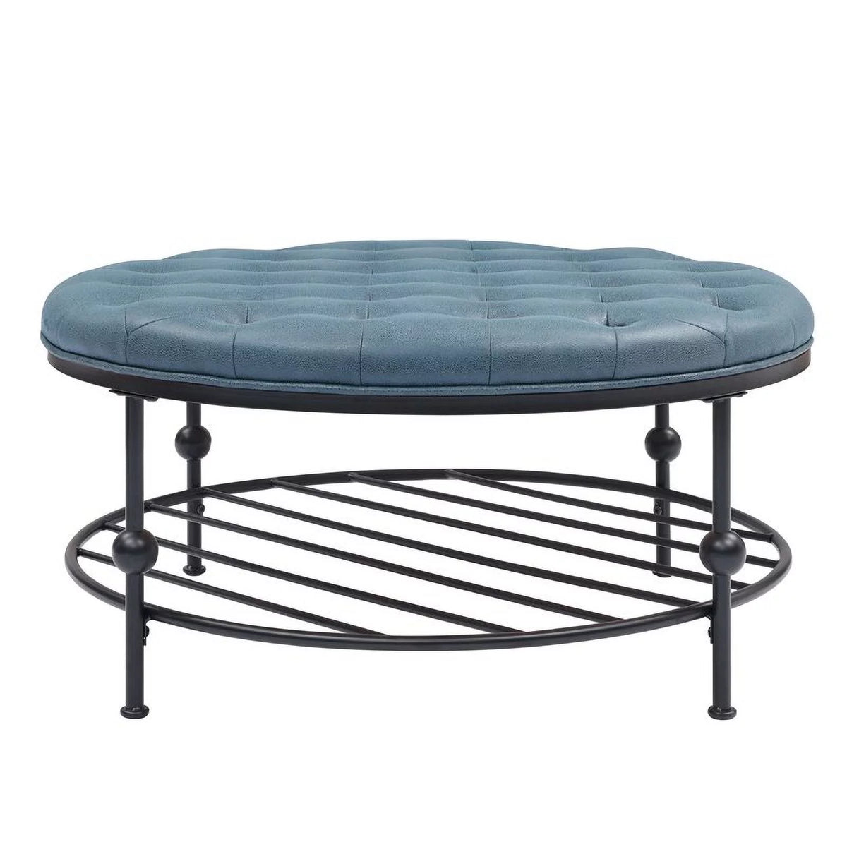 Blue Faux Leather Tufted Cocktail Ottoman N979070