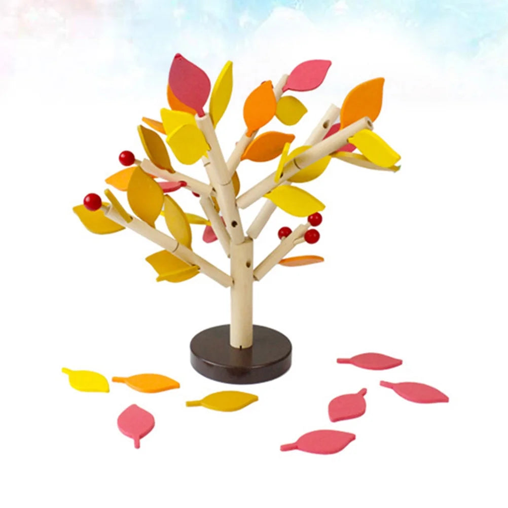 Creative Wooden Tree Blocks with Leaves 3D Building Set Toy (Yellow) A1497