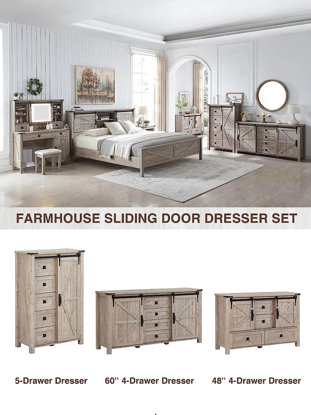 White 4 Drawer Dresser with Barn Door T157040
