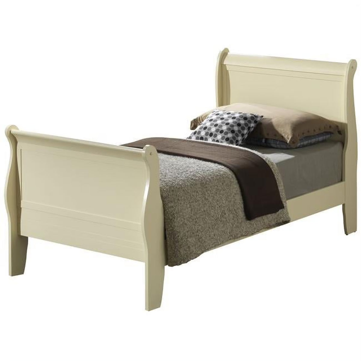 Beige Twin Sleigh Bed with Headboard and Footboard N9941