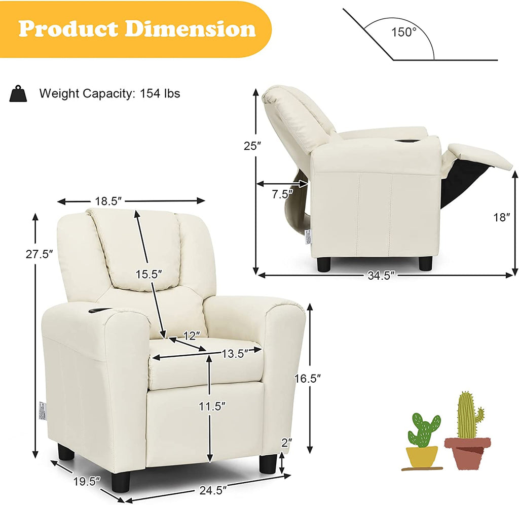 Beige PU Leather Toddler Armrest Sofa Recliner S21851