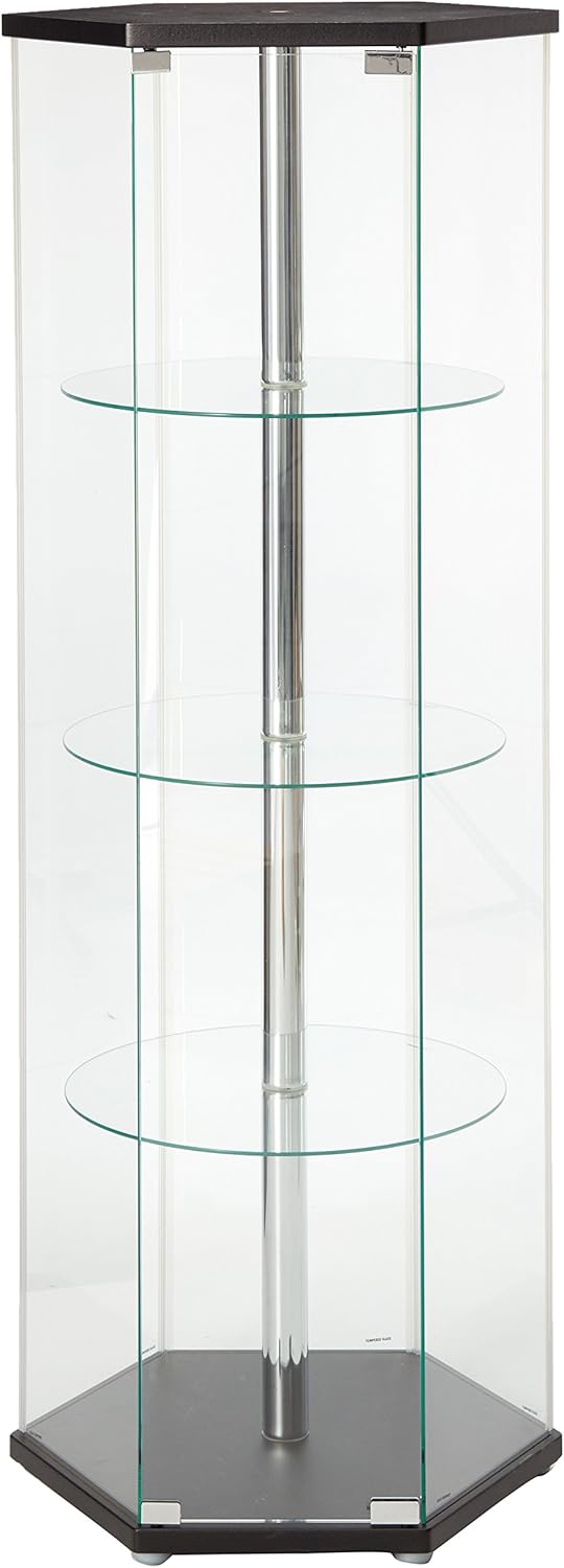 Hexagon Shaped Curio Cabinet Black and Clear L137093