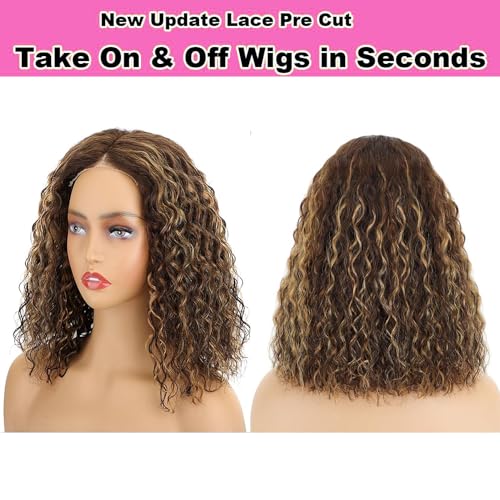 Deep Wave Curly Bob Lace Front Wig Human Hair 4x4 Lace Closure 180% Density 12in K162658