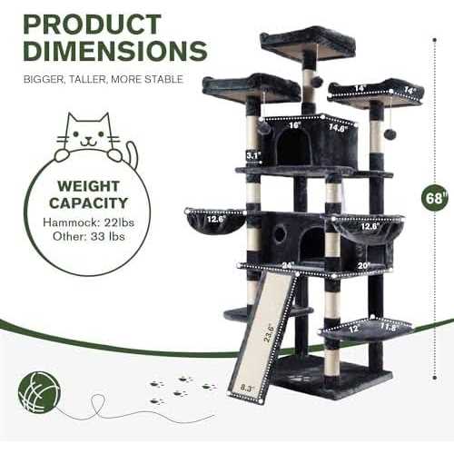 68 Inches Multi-Level Cat Tree with Cat Condo and Sisal Scratching W660583
