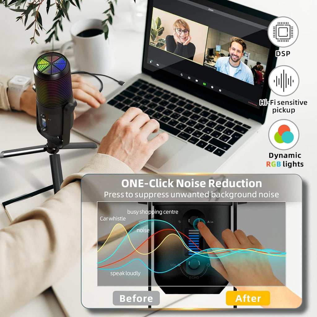 RGB Gaming USB Condenser Microphone with Tripod Stand, Pack of 2 K6468
