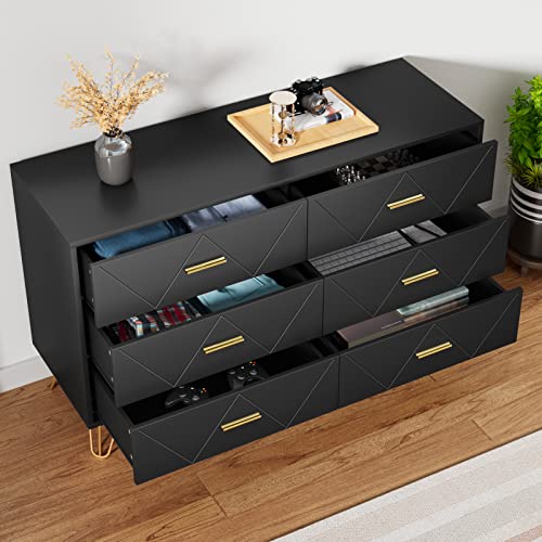 White 6 Drawer Dresser with Metal Handles N690822