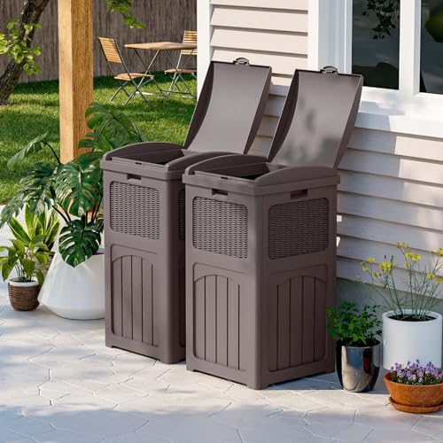 Black 36 Gallon Resin Outdoor Trash Can with Lid N4064