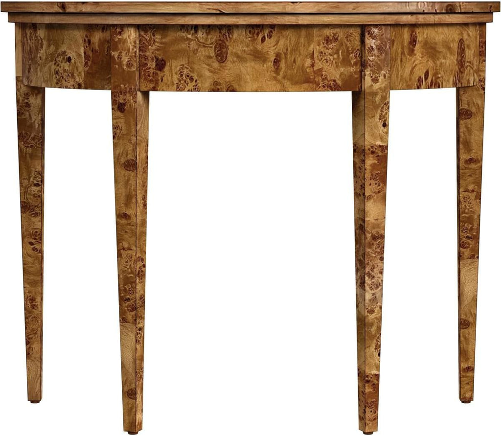 Brown Burl Wood Demilune Console Table T829
